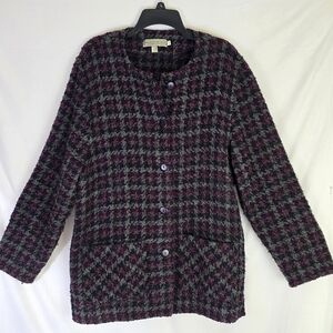 Weave of The Irish Jacket Womens Sz L Plaid Wool Blend Houndstooth Tweed Ireland